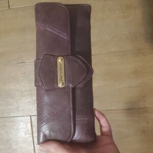 Vintage Juicy Couture Purple Leather Brass Accent Trifold Clutch Wallet.